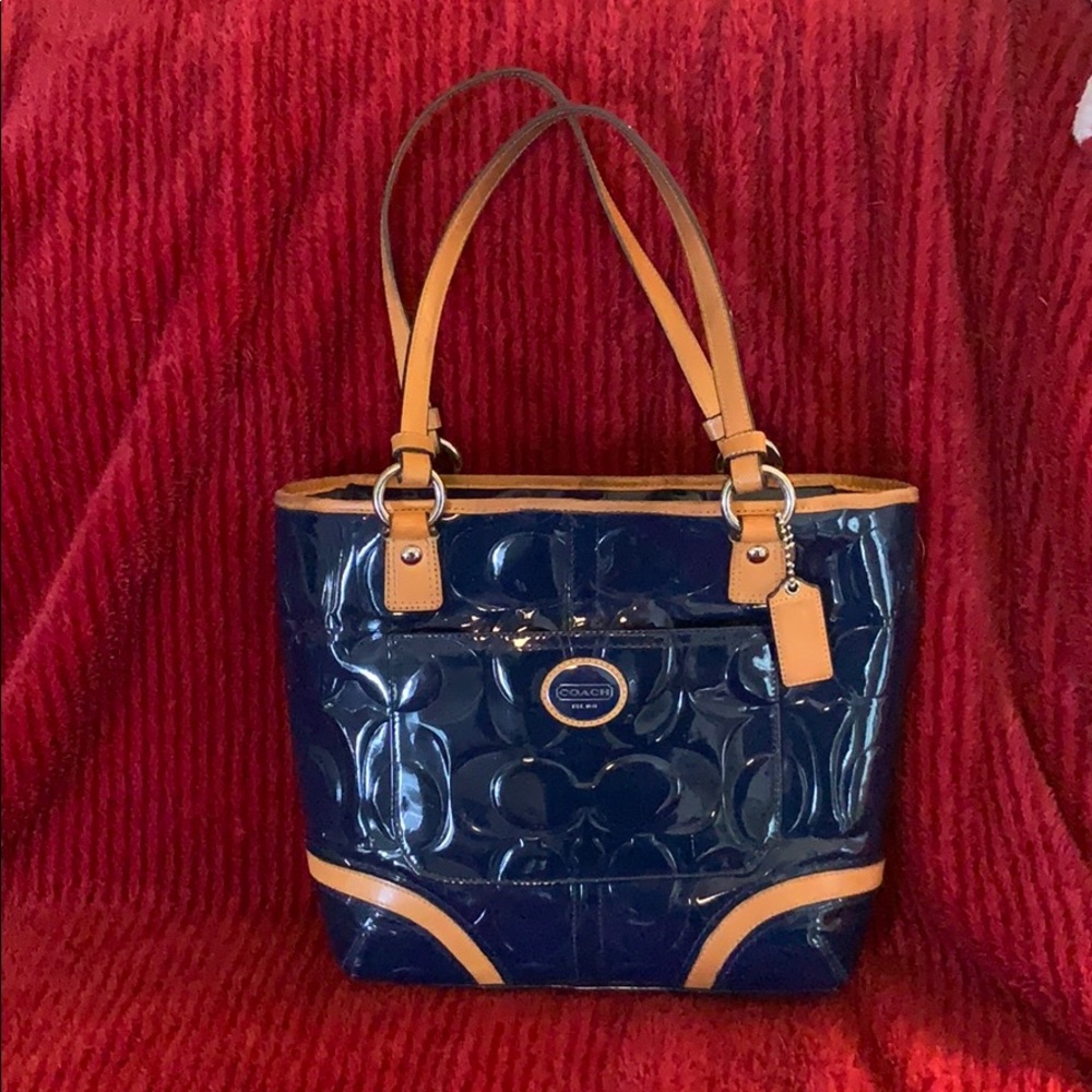 Authentic Coach navy blue patent leather purse